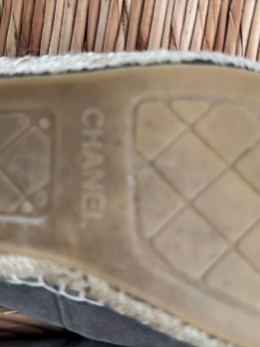 CHANEL Taupe Suede Espadrille Slip-Ons with Black Logo - Picture 3 of 5